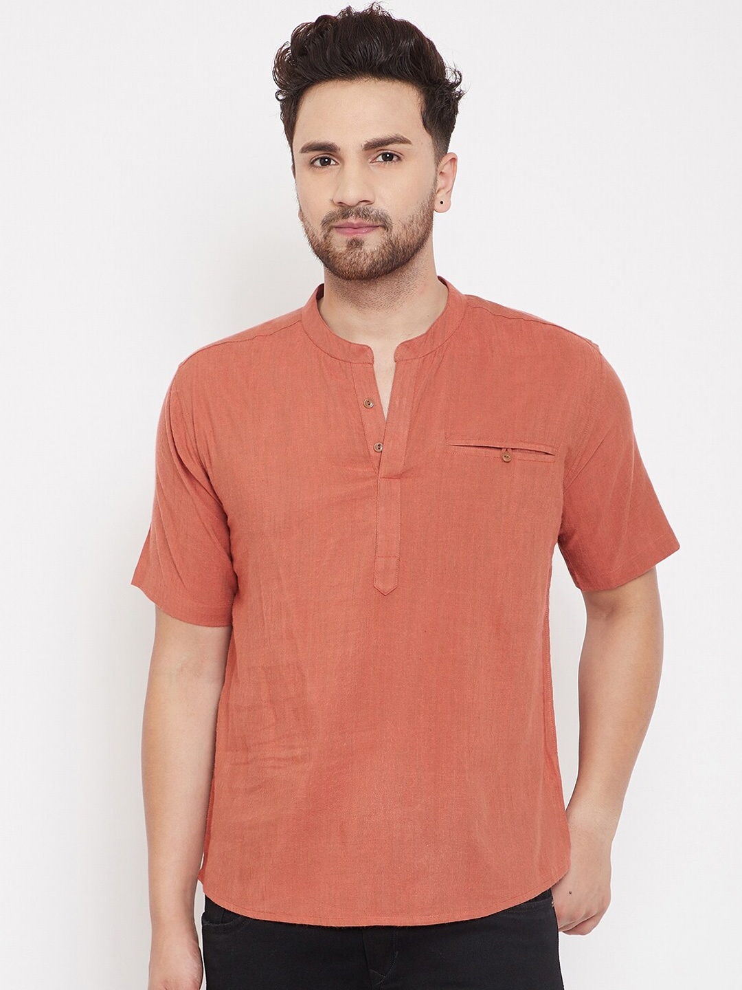 

even Men Orange Solid Straight Kurta