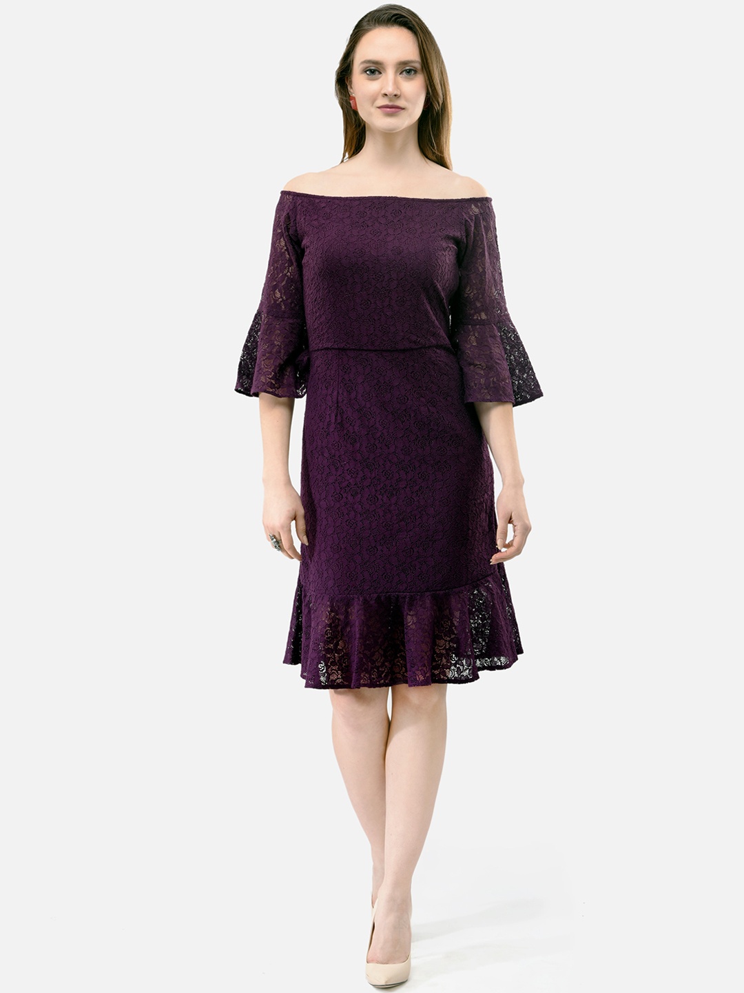 

V&M Women Violet Self Design Fit and Flare Dress