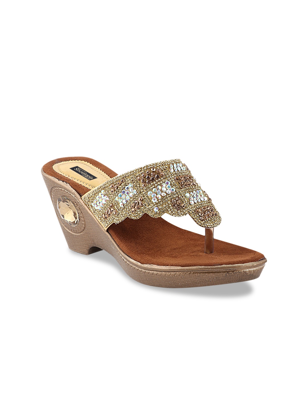 

Shoetopia Women Gold-Toned Embellished Wedges