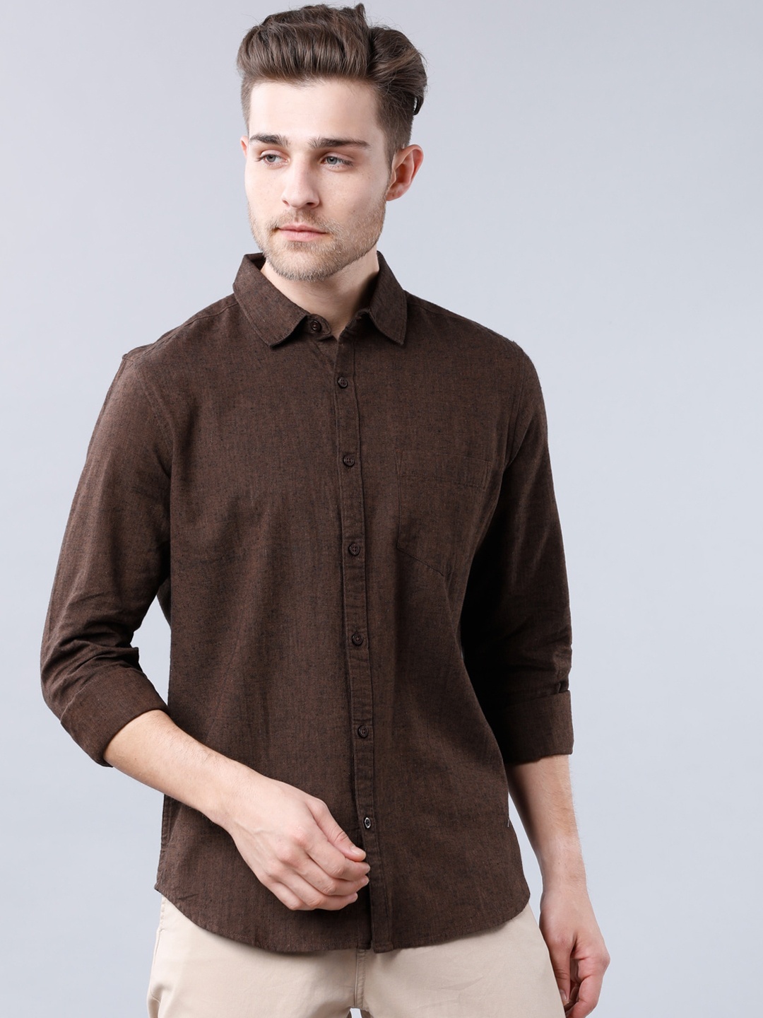 

HIGHLANDER Men Brown Slim Fit Solid Casual Shirt