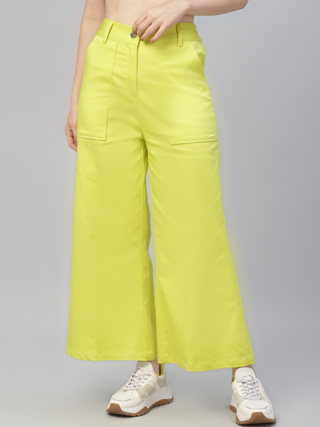 

Athena Women Lime Green Flared Solid Parallel Trousers