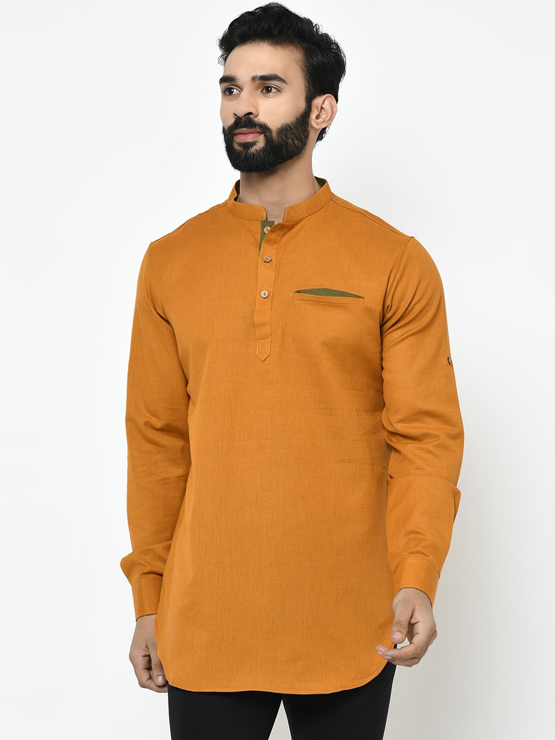 

Vartah Men Yellow Handloom Short Kurta, Mustard