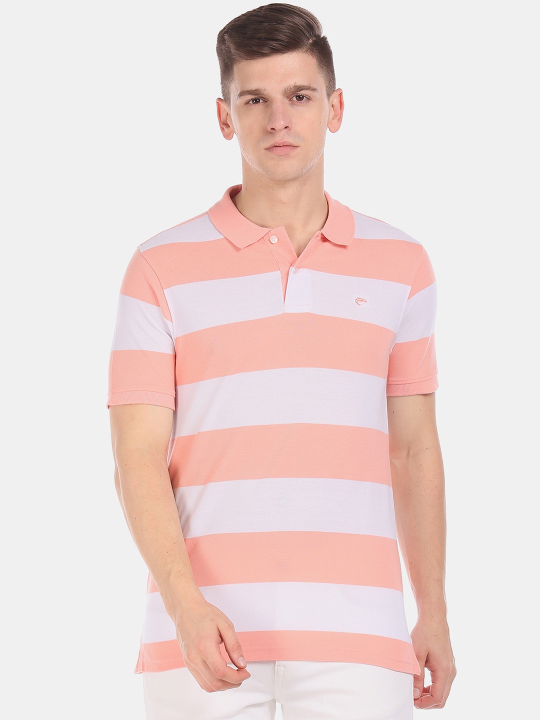 

Ruggers Men Pink Striped Polo Collar T-shirt