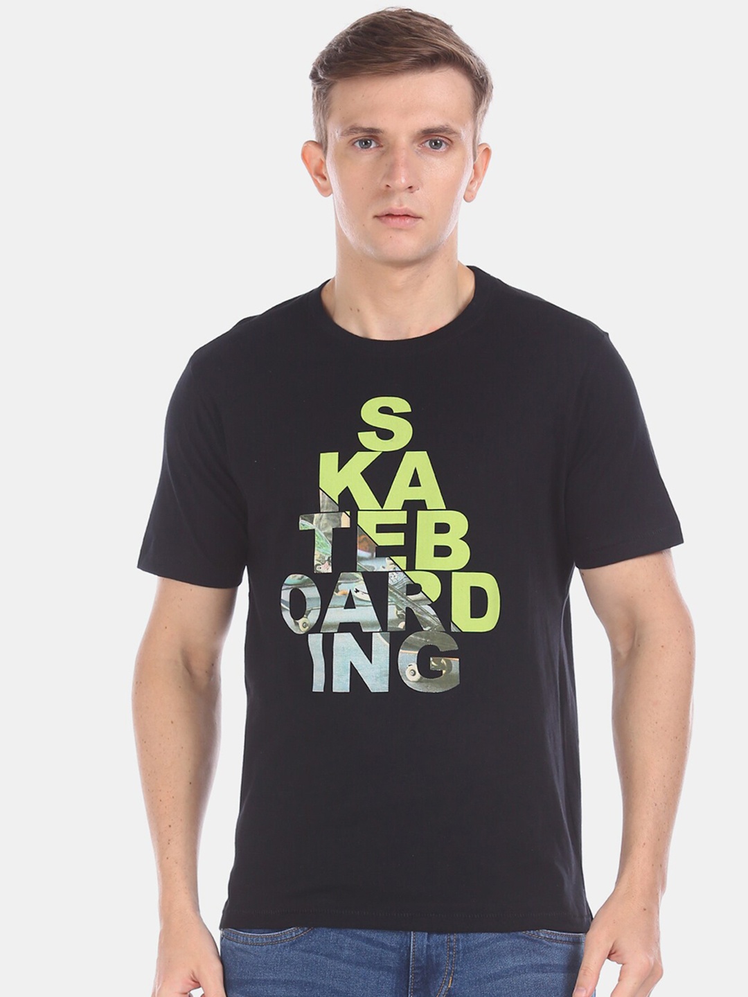 

Colt Men Black Printed Round Neck Pure Cotton T-shirt