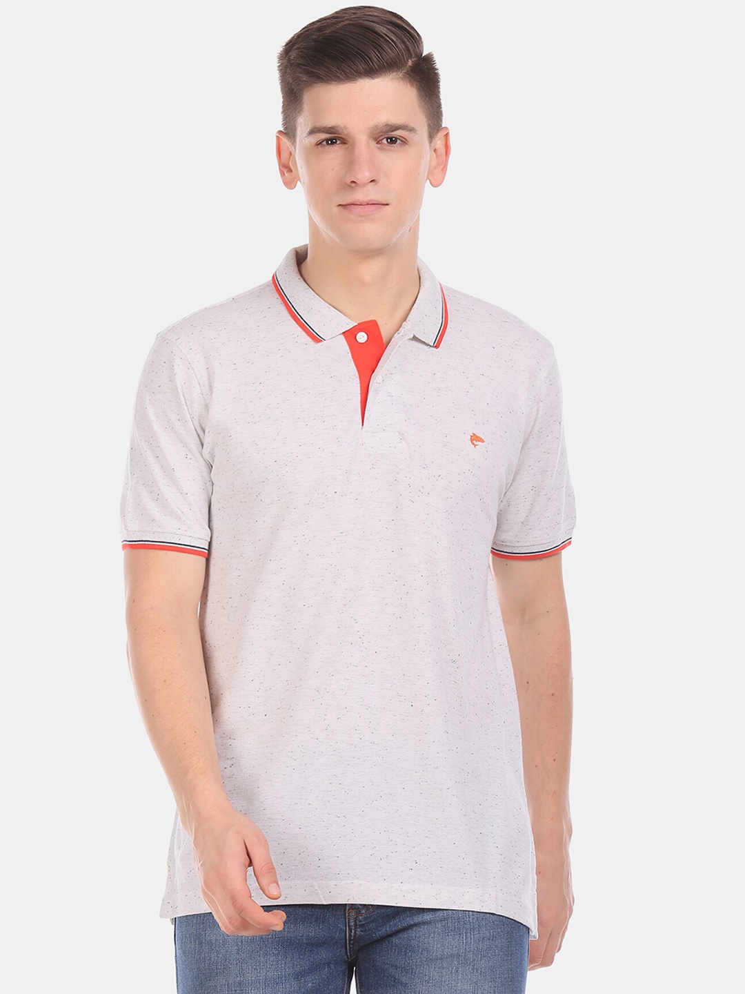 

Ruggers Men Grey Printed Polo Collar T-shirt