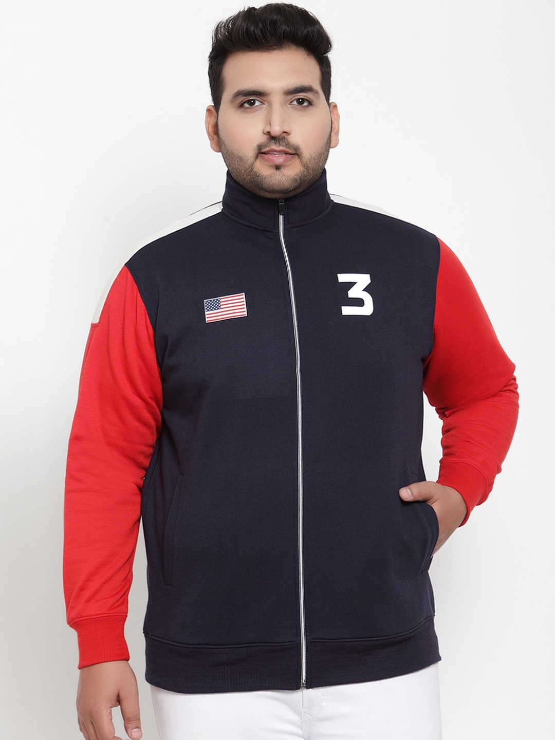 

plusS Men Navy Blue & Red Solid Sweatshirt