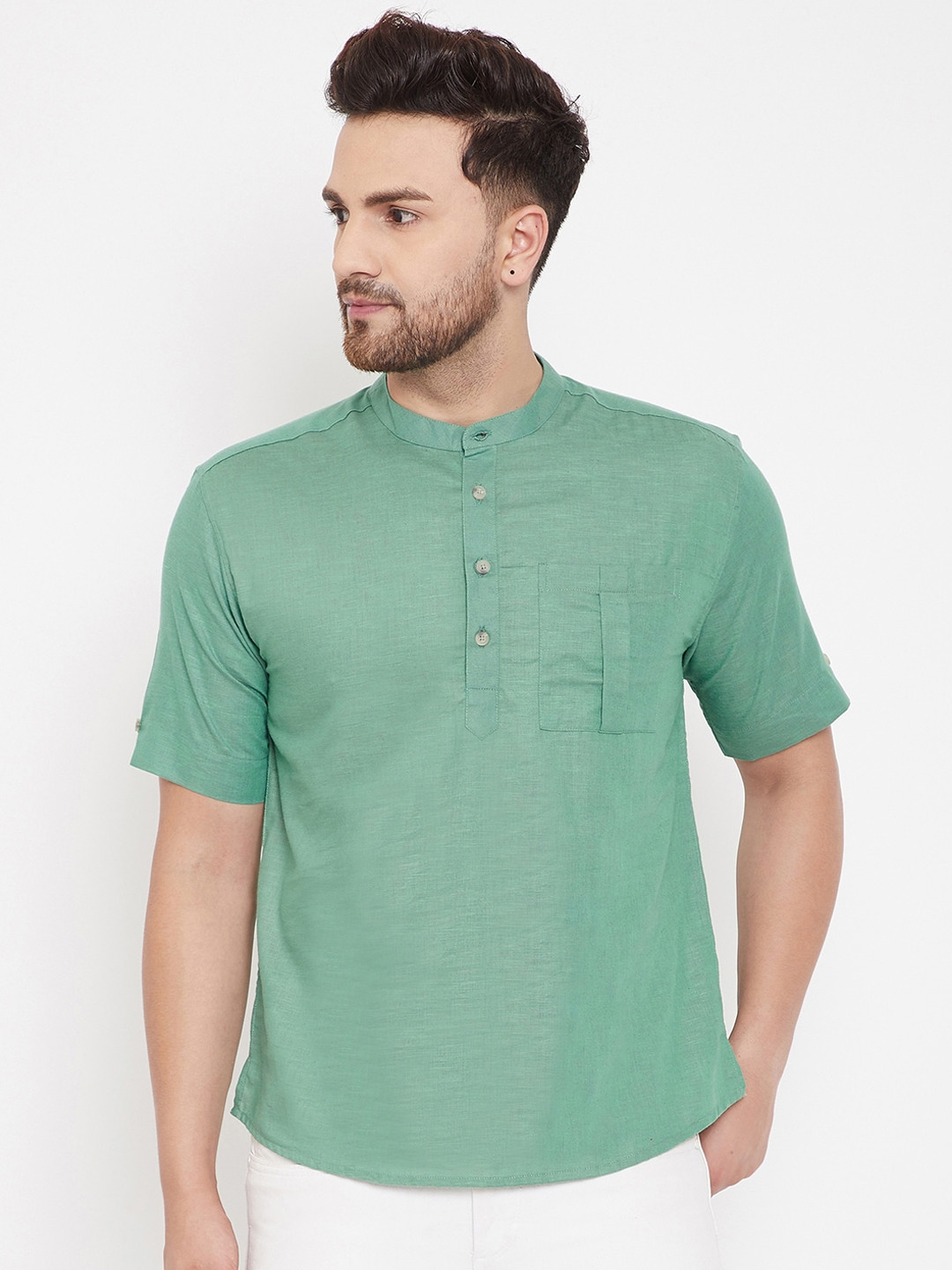

even Men Green Solid Straight Kurta