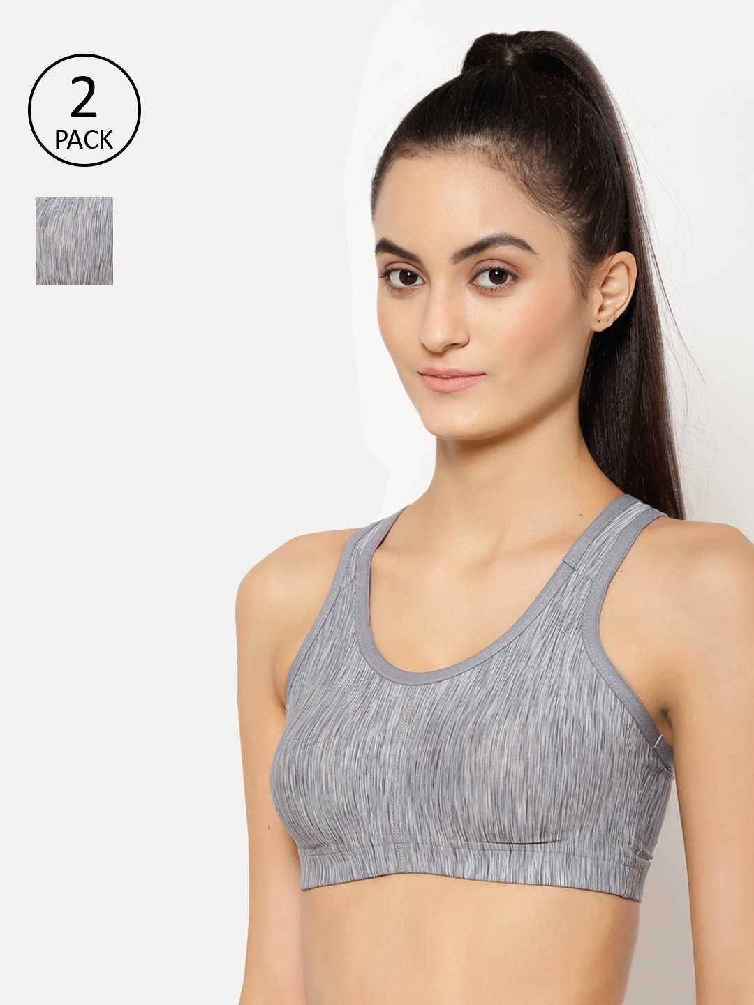 

Floret Pack of 2 Grey Printed Non-Wired Lightly Padded Workout Bras T3066