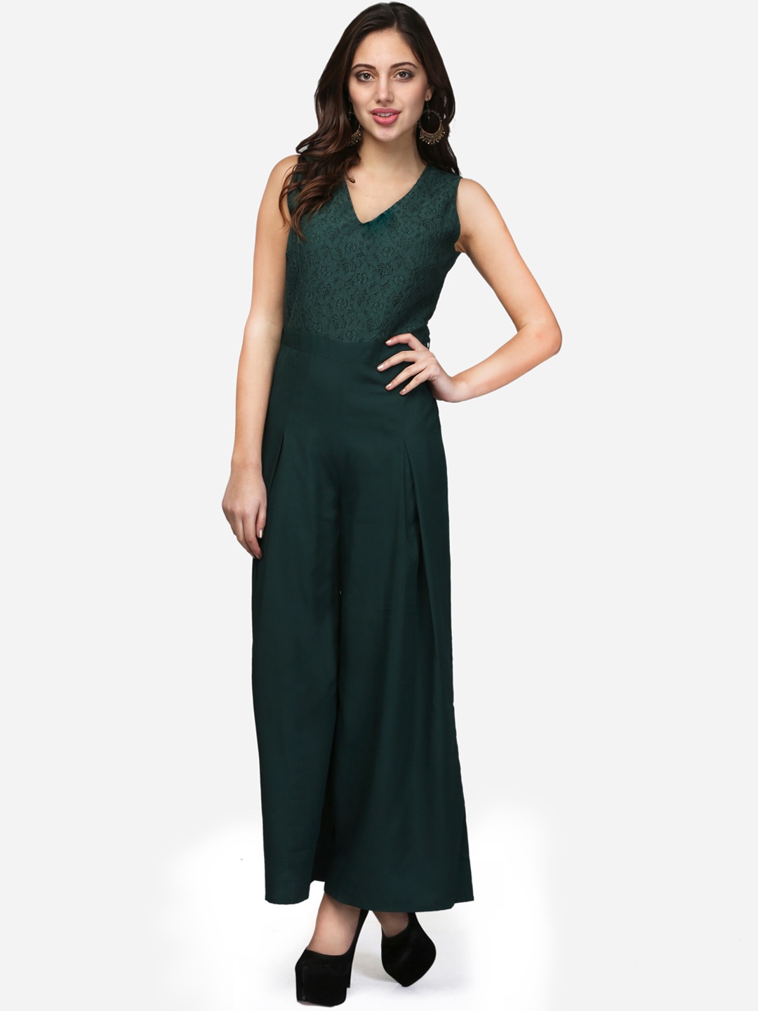 

V&M Women Green Self Design Basic Jumpsuit