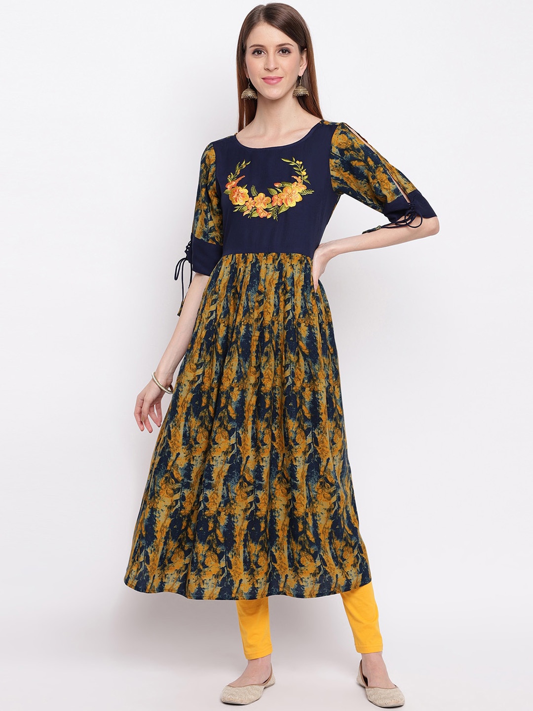 

Vbuyz Women Blue & Yellow Printed Anarkali Kurta