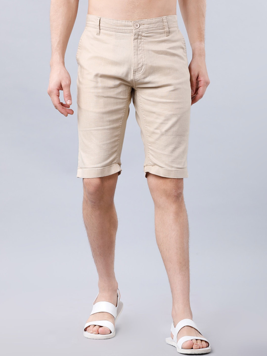 

HIGHLANDER Men Beige Solid Slim Fit Regular Shorts