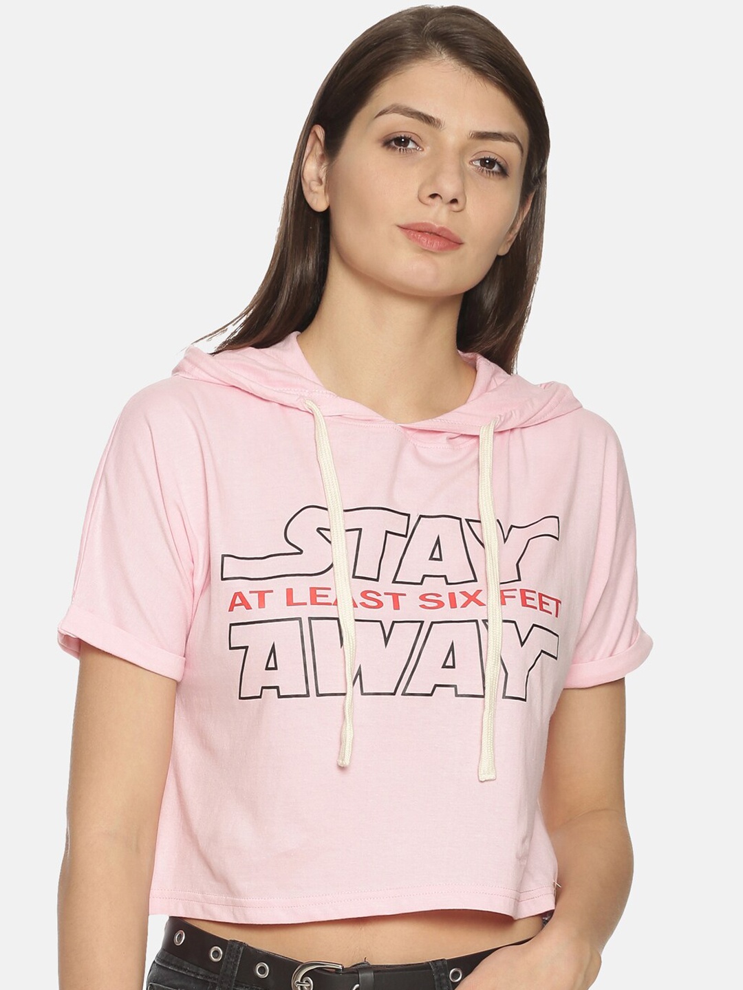 

Campus Sutra Women Pink Printed Crop Pure Cotton Top