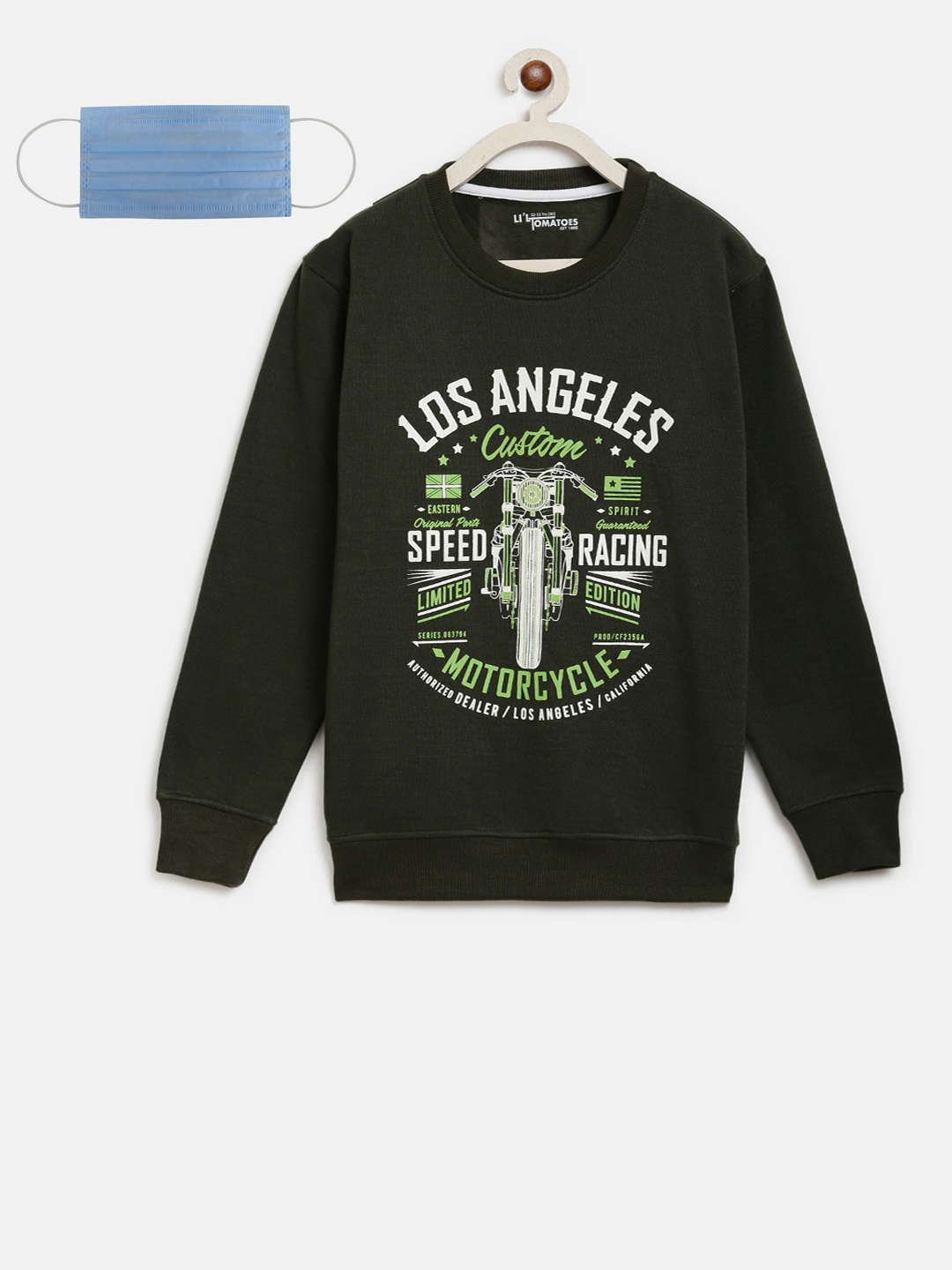 

Lil Tomatoes Boys Olive Green Printed Sweatshirt