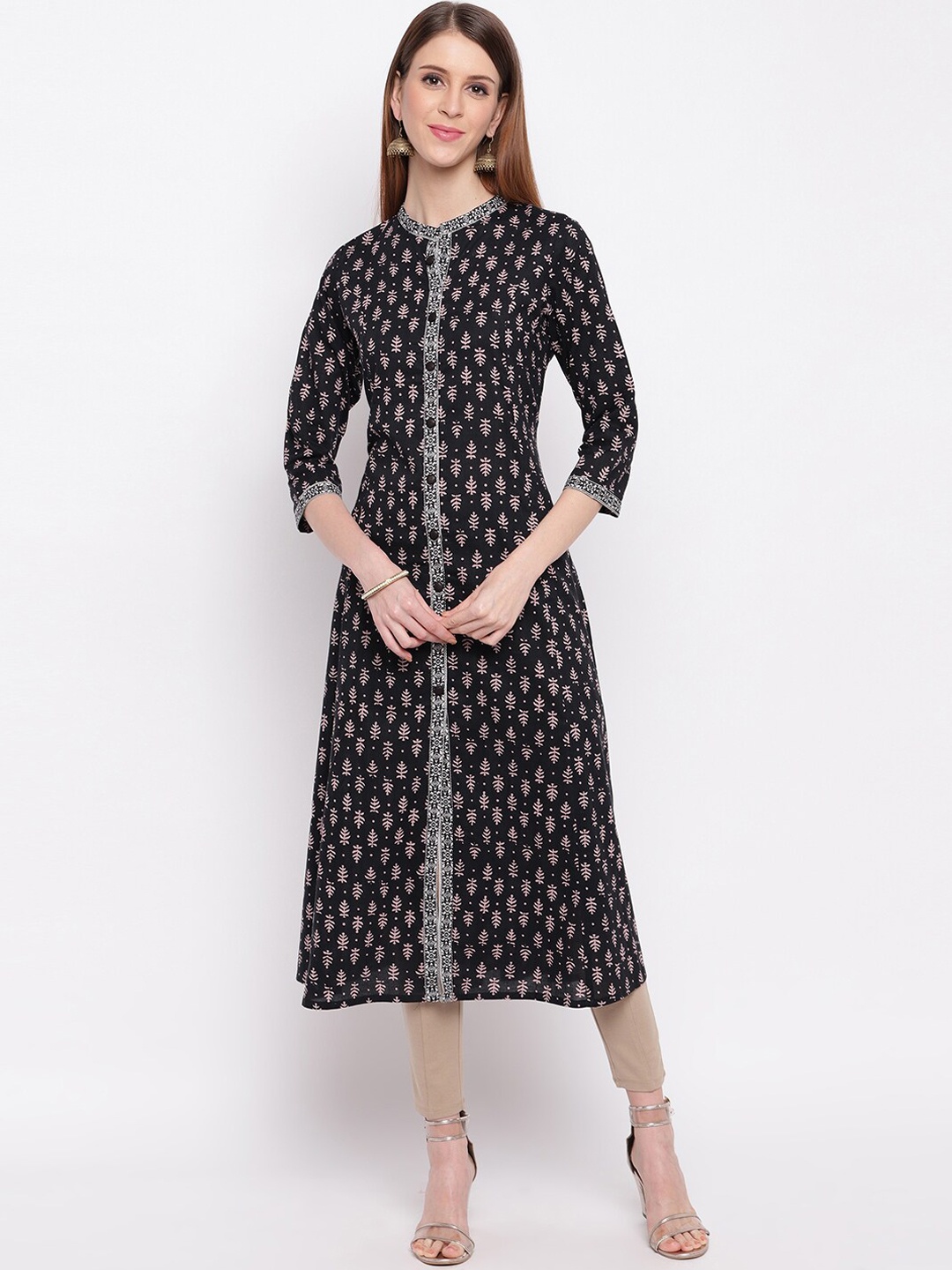 

Vbuyz Women Black Printed A-Line Kurta