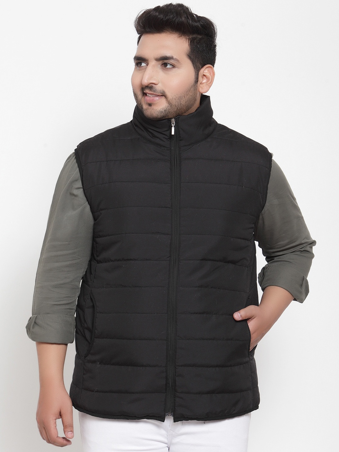 

plusS Men Black Solid Padded Jacket