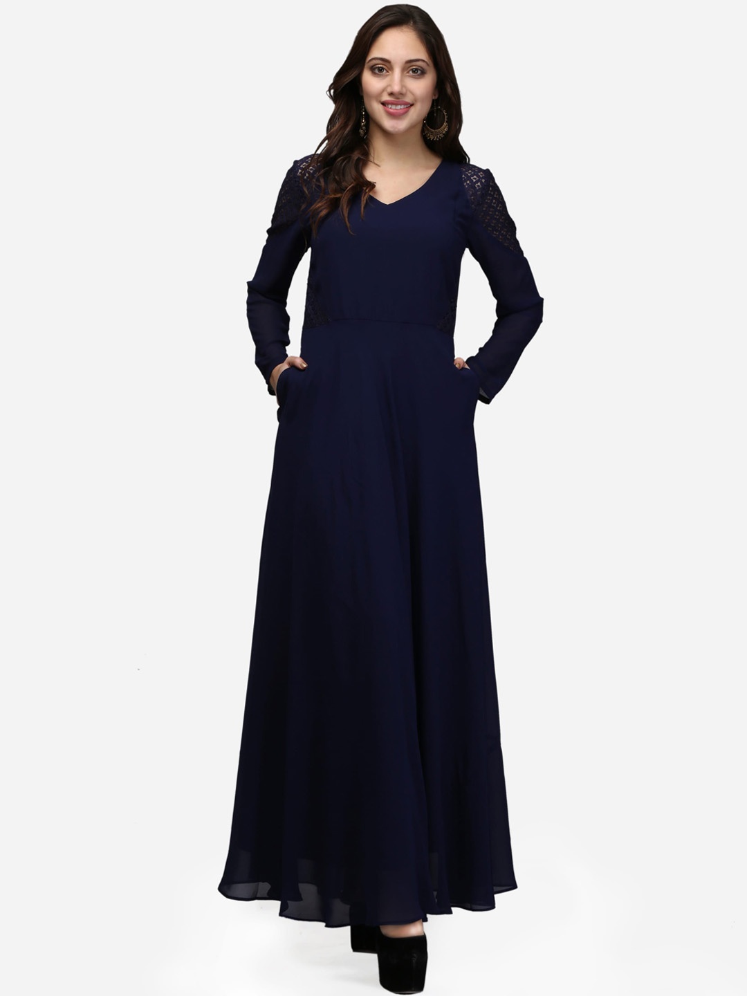 

V&M Women Navy Blue Solid Maxi Dress