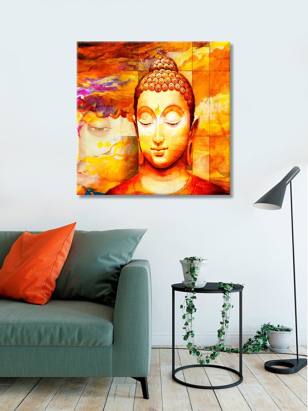 

999Store Yellow Printed Buddha Canvas Wall Art