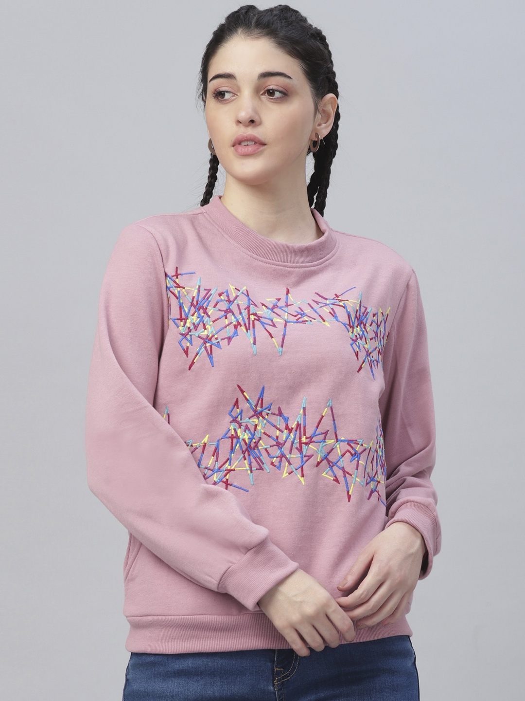 

Athena Women Pink & Blue Embroidered Sweatshirt