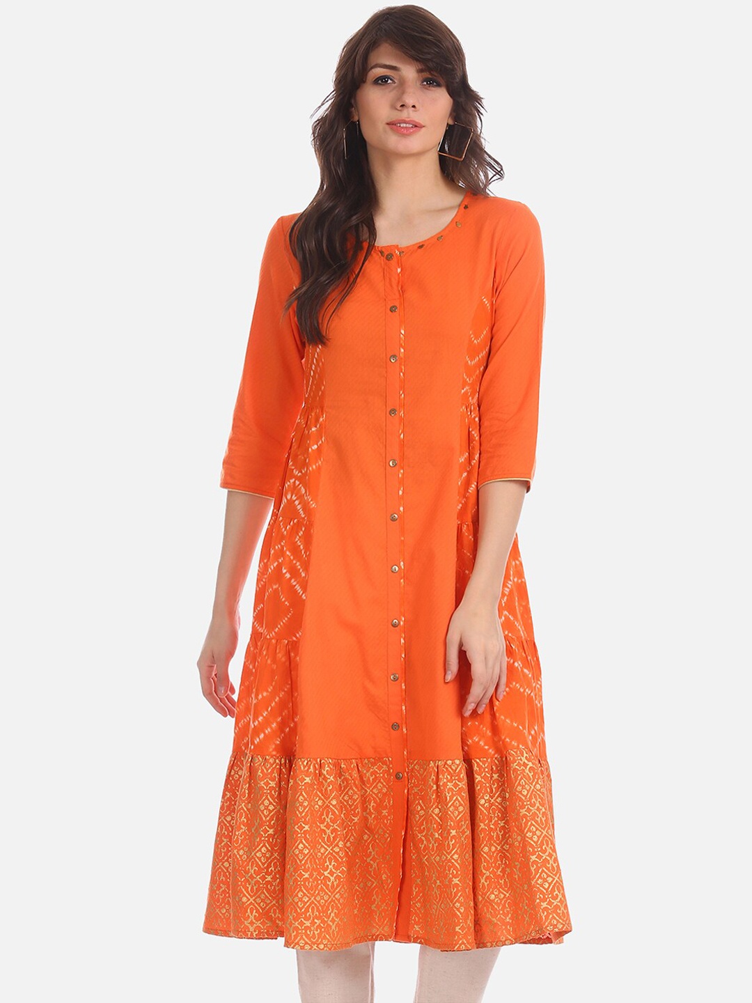 

Karigari Women Orange Woven Design A-Line Kurta