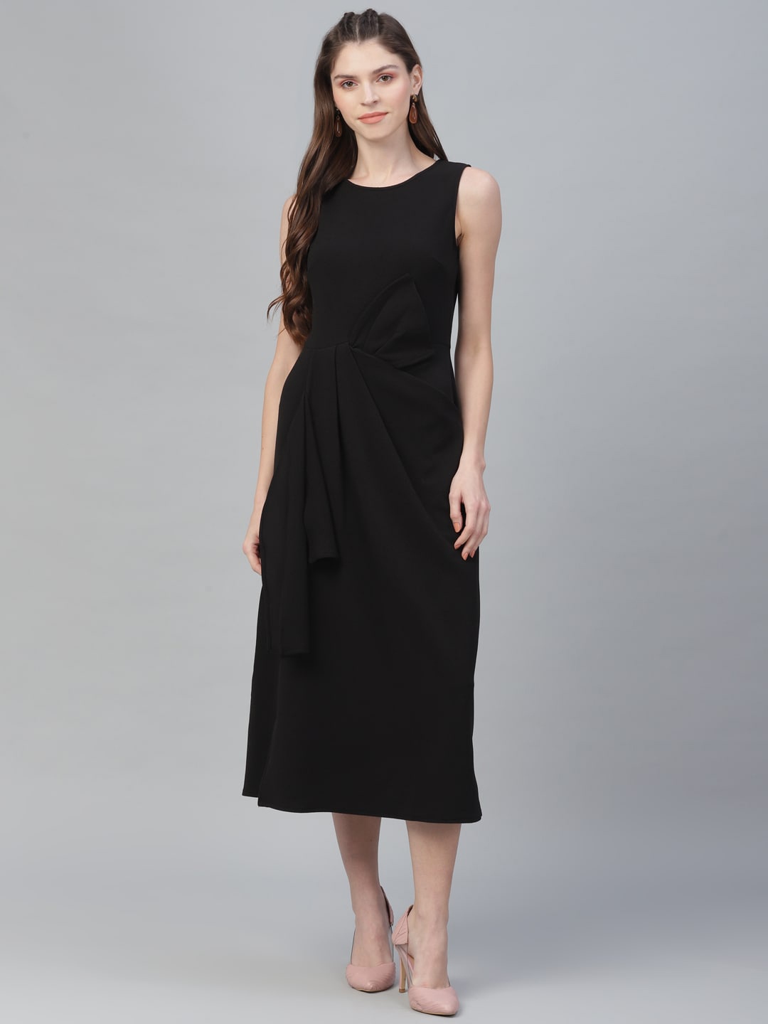 

Athena Women Black Solid Fit and Flare Dress