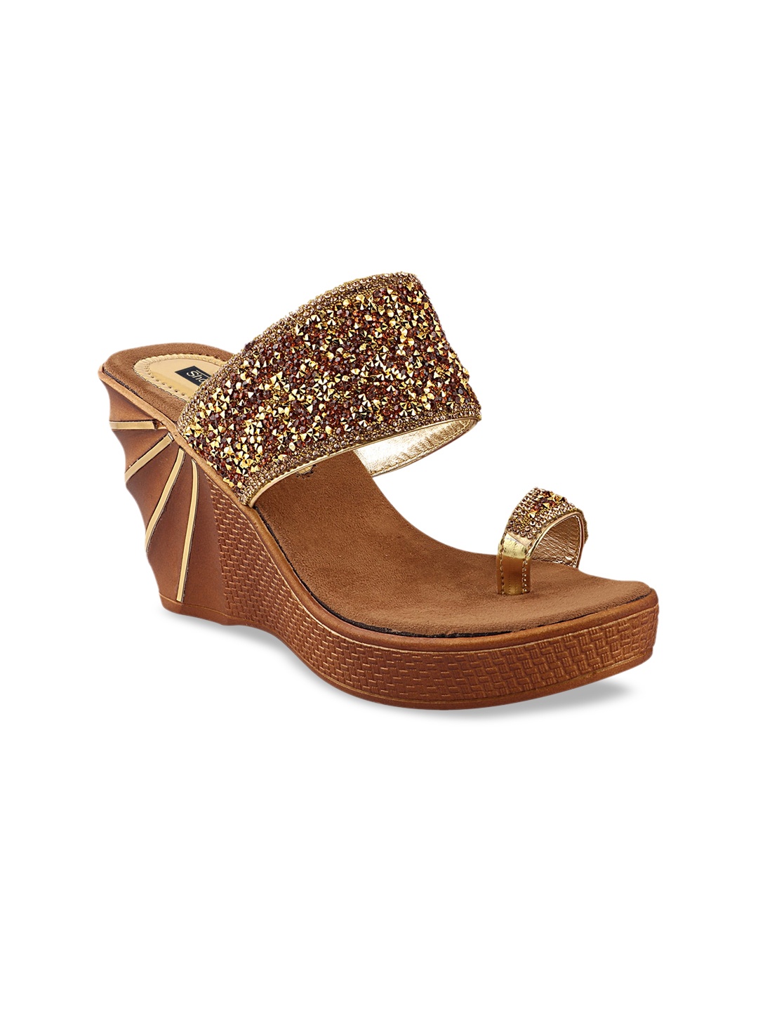 

Shoetopia Women Gold-Toned Embellished Wedges