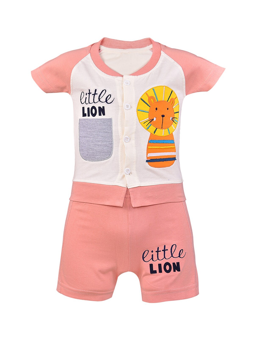 

Wish Karo Unisex Kids Peach-Coloured & White Printed T-shirt with Shorts