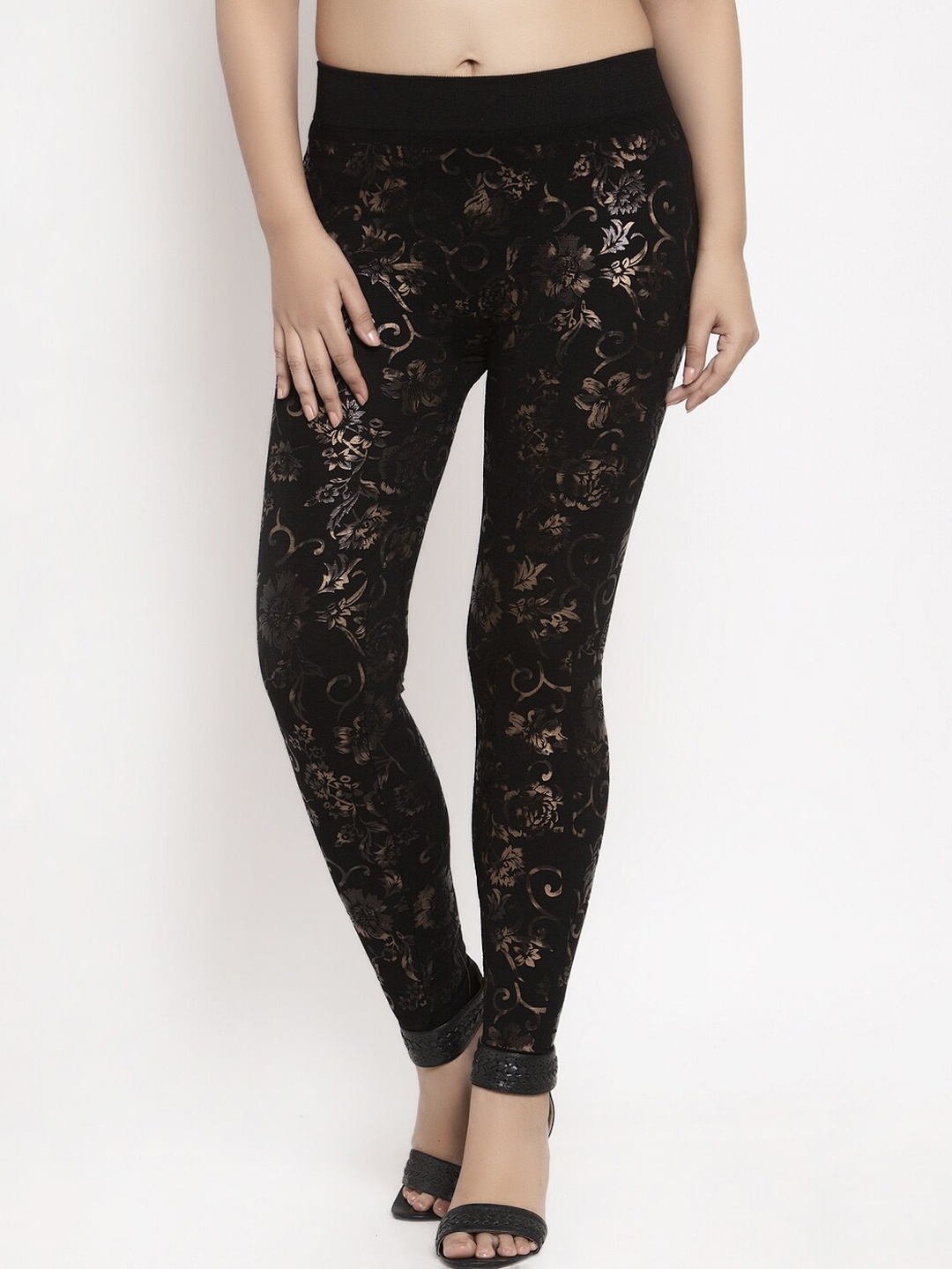 KLOTTHE Black Printed Skinny Fit Jeggings