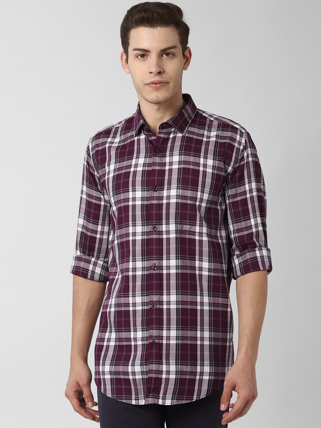

Peter England Elite Men Maroon & White Regular Fit Checked Casual Shirt