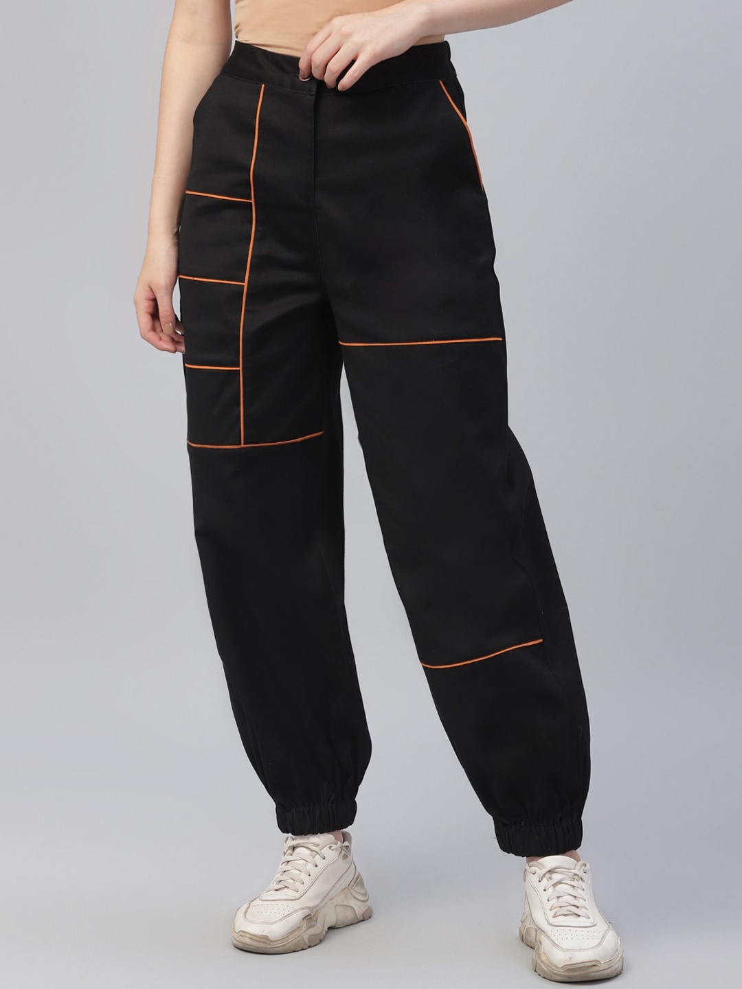 

Athena Women Black & Orange Regular Fit Printed Joggers