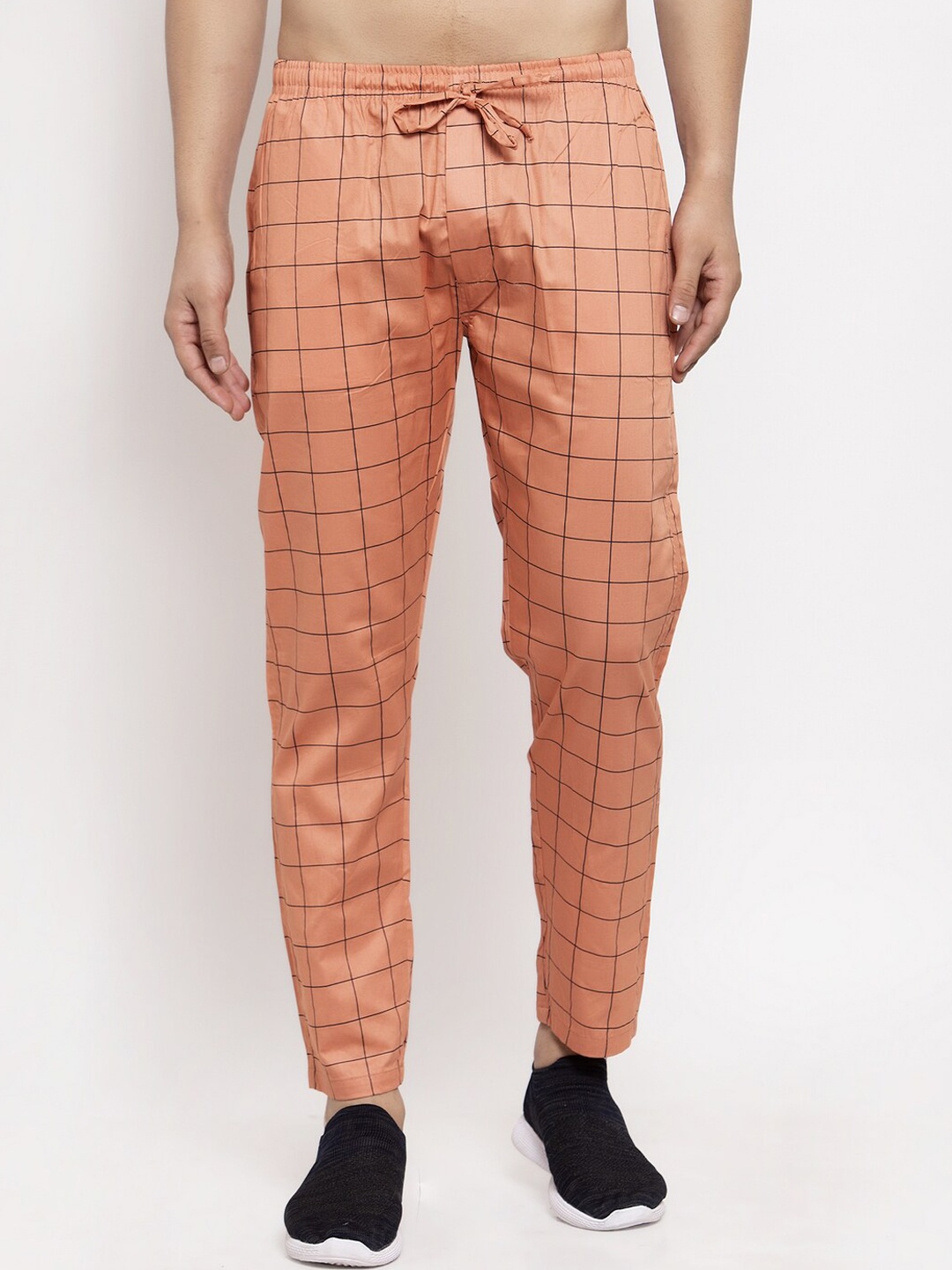 

Jainish Men Orange & Black Checked Track Pants
