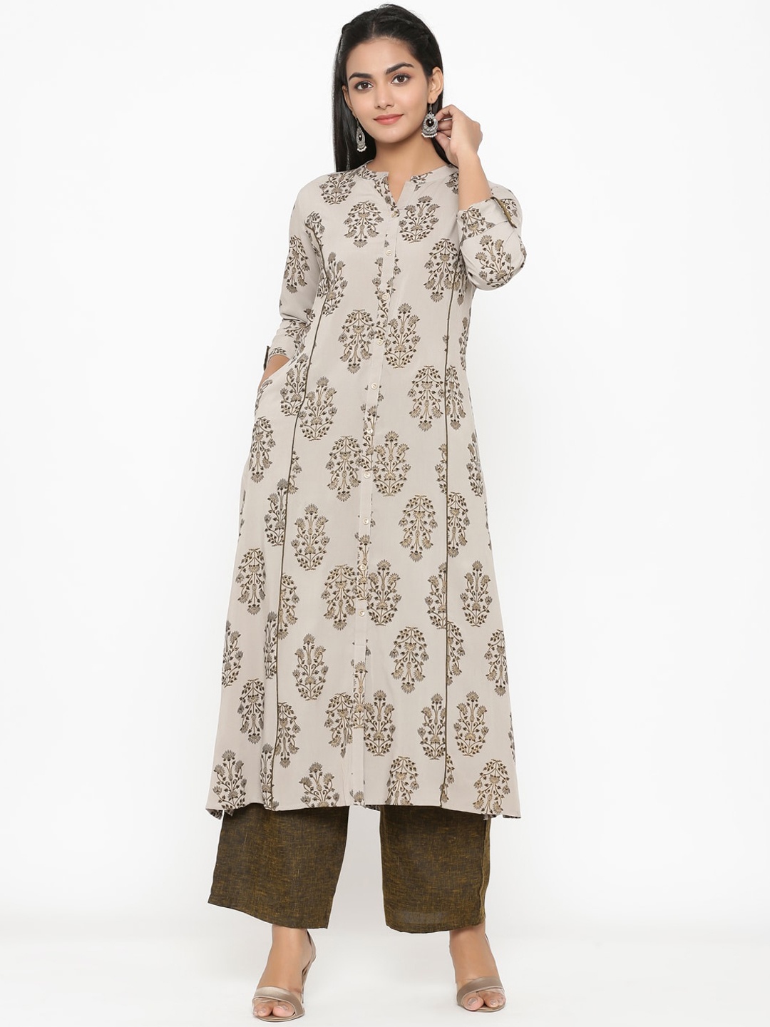

RANGMAYEE Women Grey & Brown Printed Kurta with Palazzos
