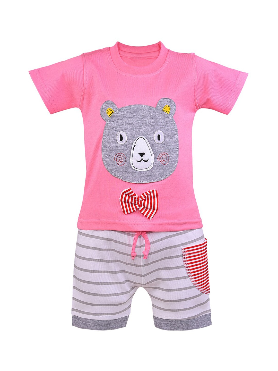 

Wish Karo Unisex Kids Pink & White Printed T-shirt with Shorts