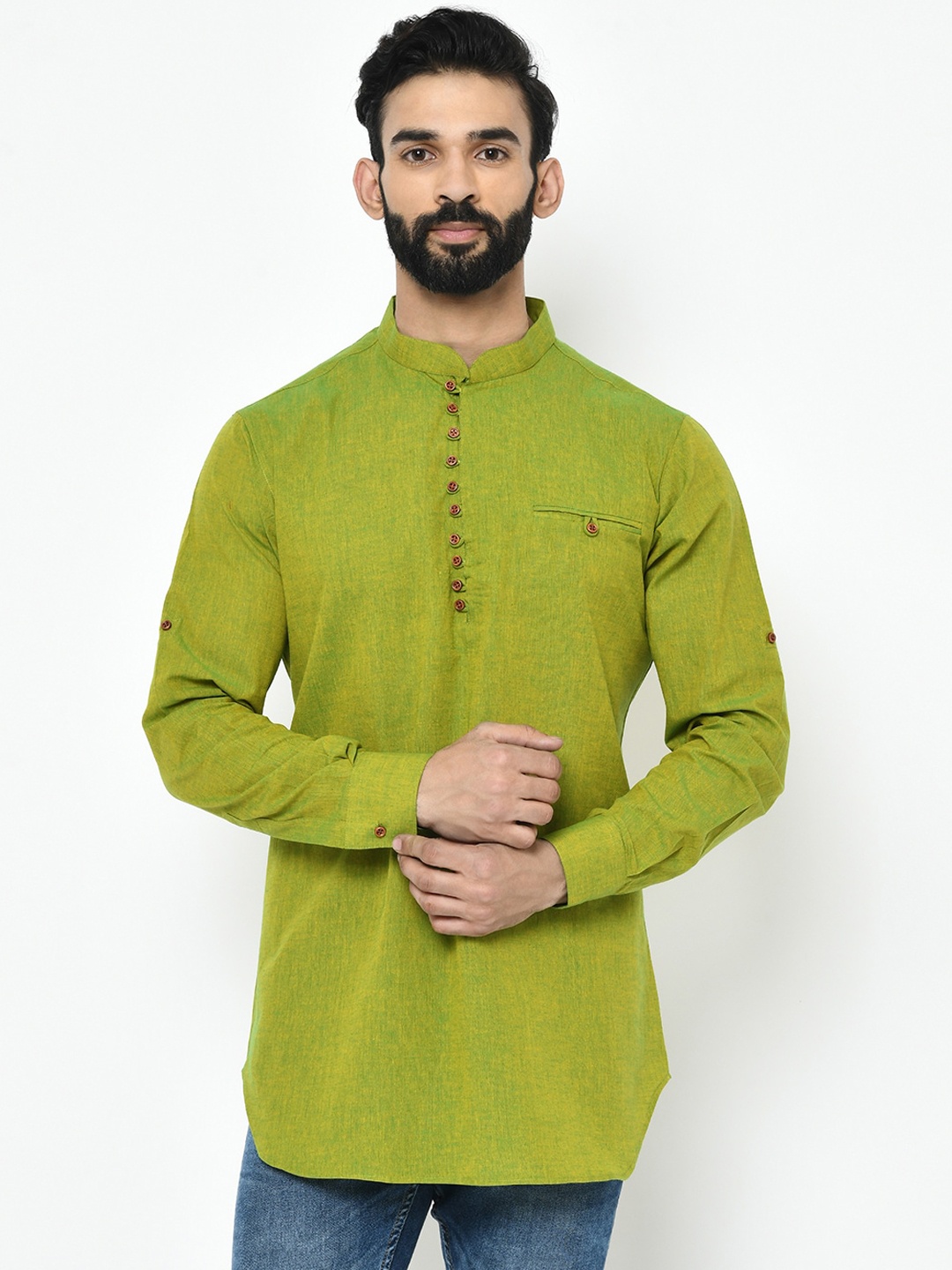 

Vartah Men Green Handloom Short Kurta