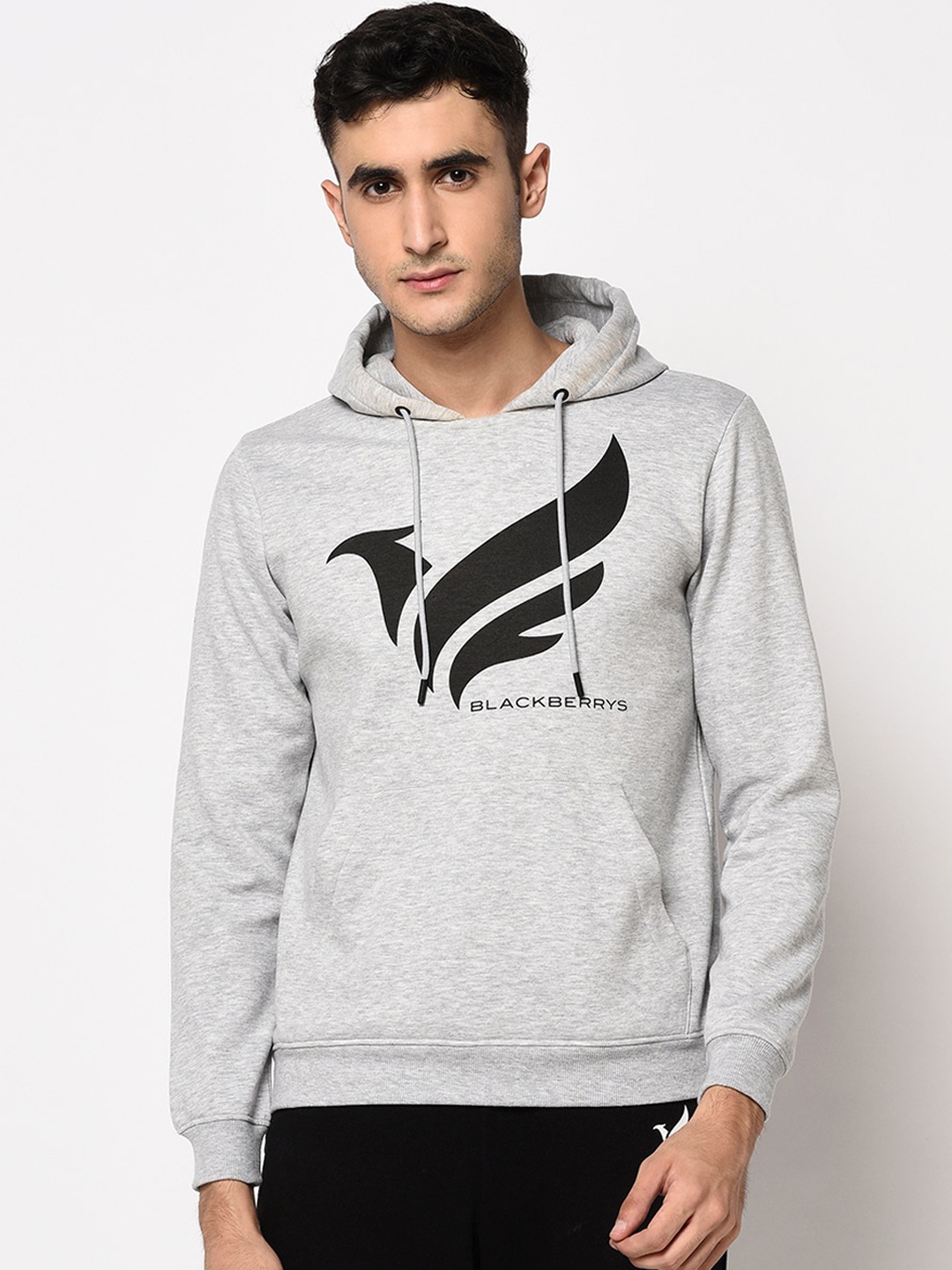 

Blackberrys Men Grey Printed Hooded Sweatshirt