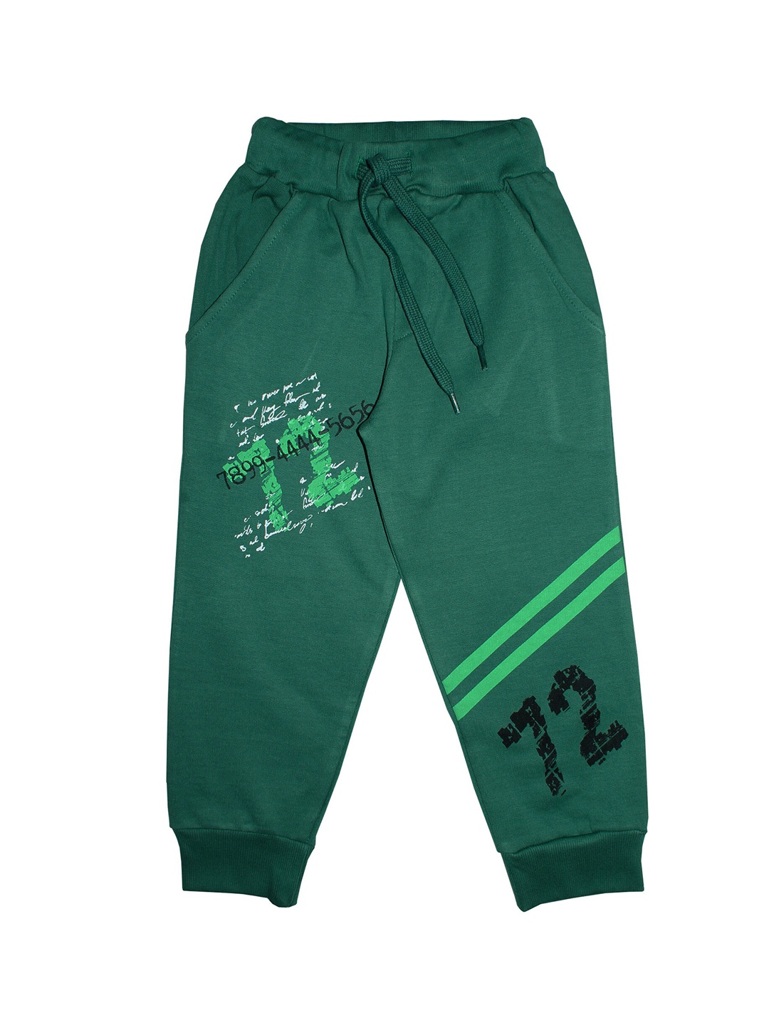 KiddoPanti Boys Green Printed Straight-Fit Joggers