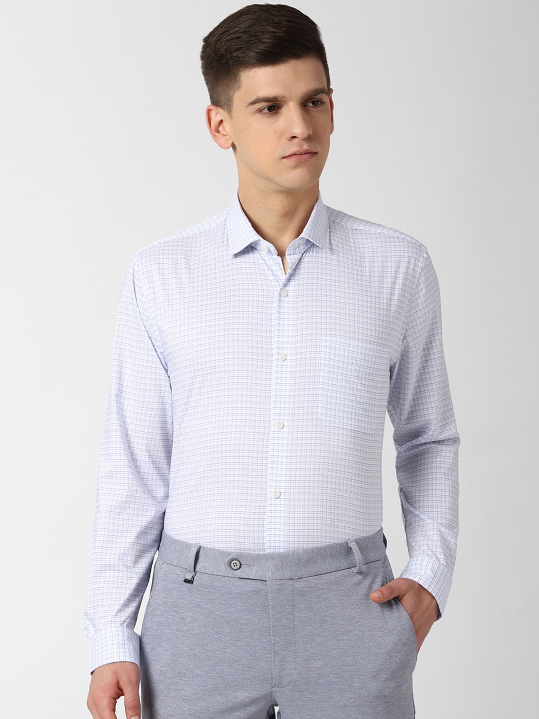

Peter England Elite Men Blue & White Regular Fit Checked Formal Shirt