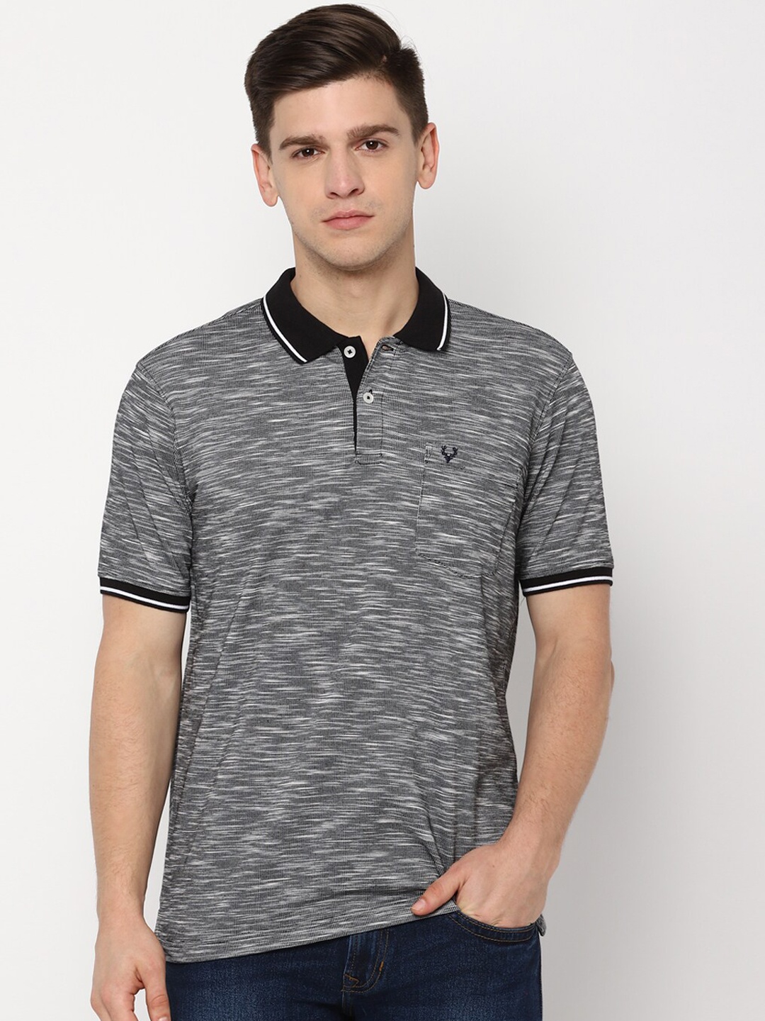 

Allen Solly Men Grey Melange Solid Polo Collar Pure Cotton T-shirt