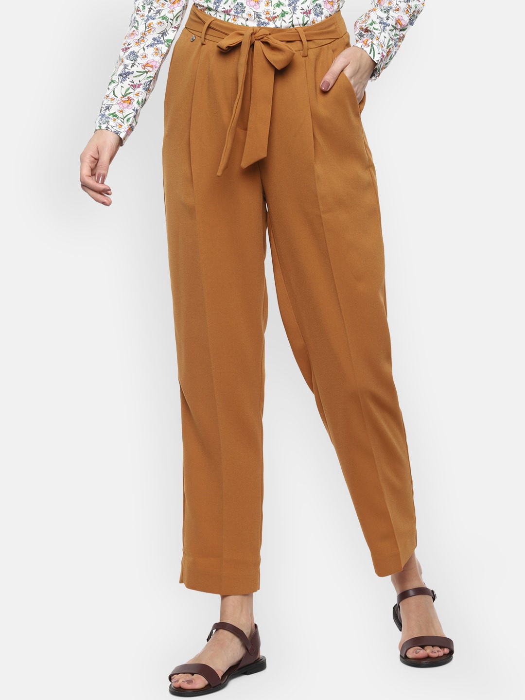 

Van Heusen Woman Khaki Regular Fit Solid Peg Trousers