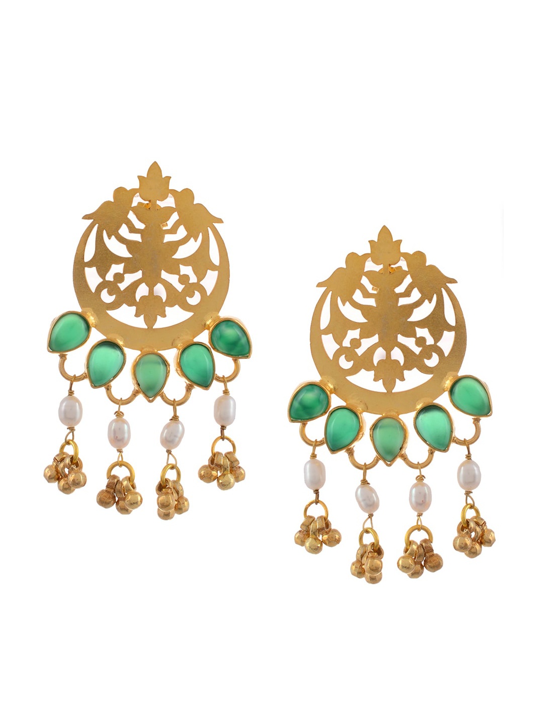 

Silvermerc Designs Gold-Toned & Green Crescent Shaped Chandbalis