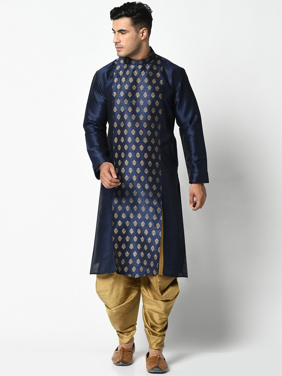 

DEYANN Men Navy Blue & Brown Woven Design Kurta with Dhoti Pants