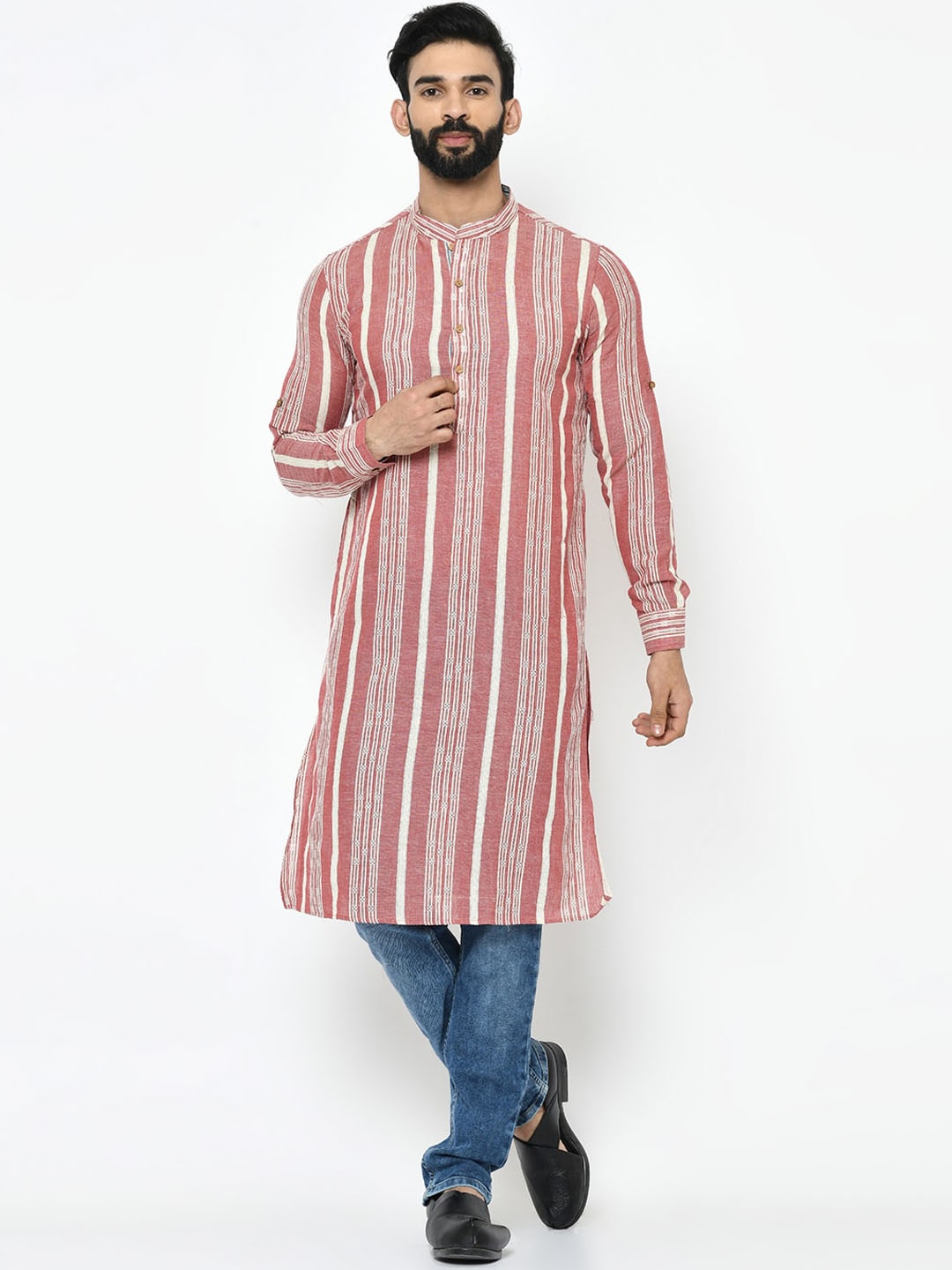 

Vartah Men Pink Handloom Kurta