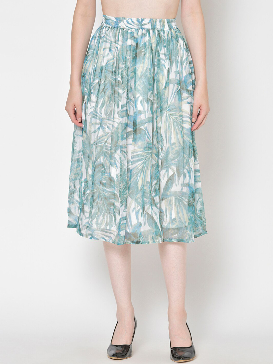 

Cation Women Blue & White Printed Flared Midi Skirt
