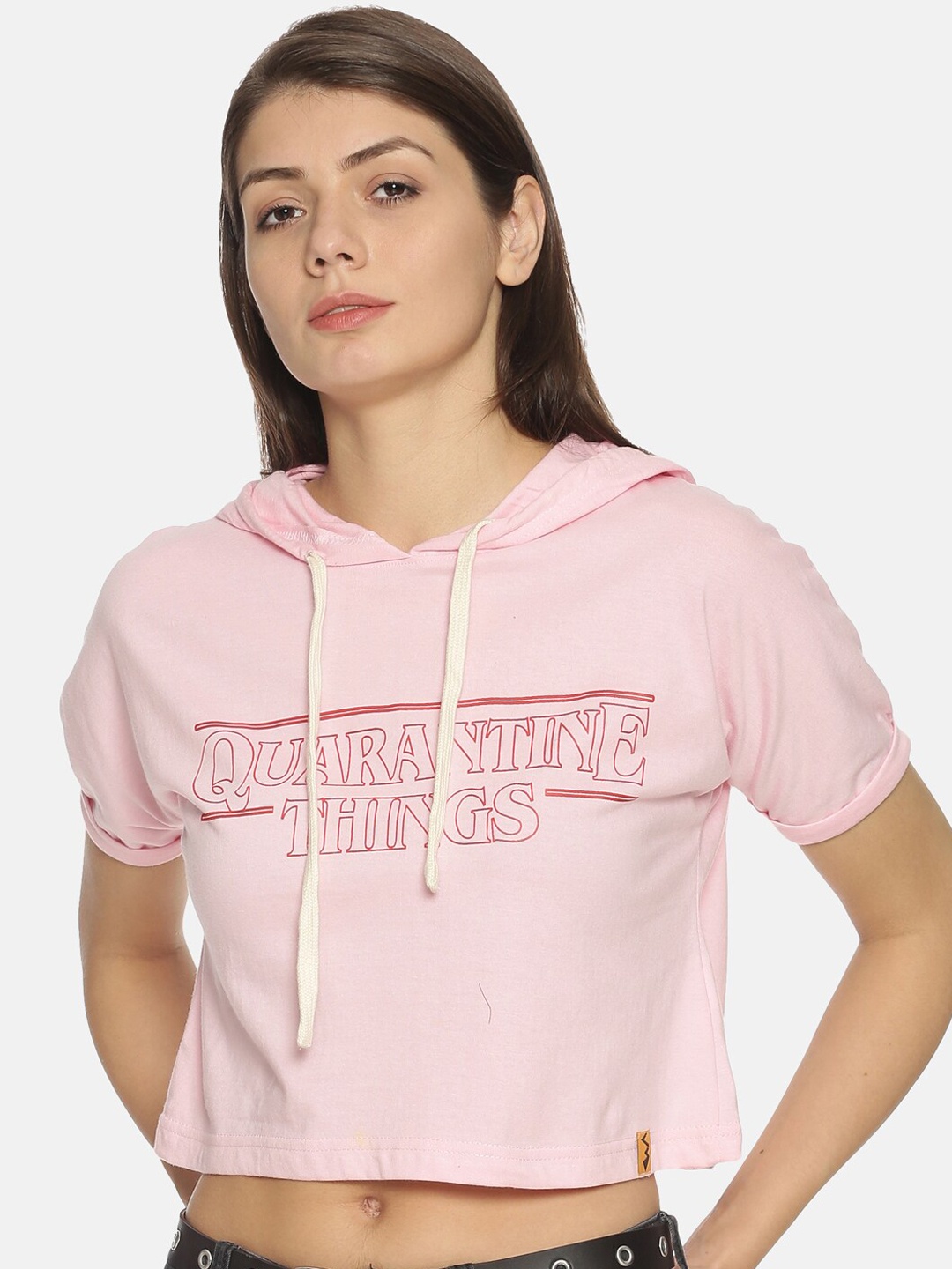

Campus Sutra Women Pink Printed Crop Pure Cotton Top