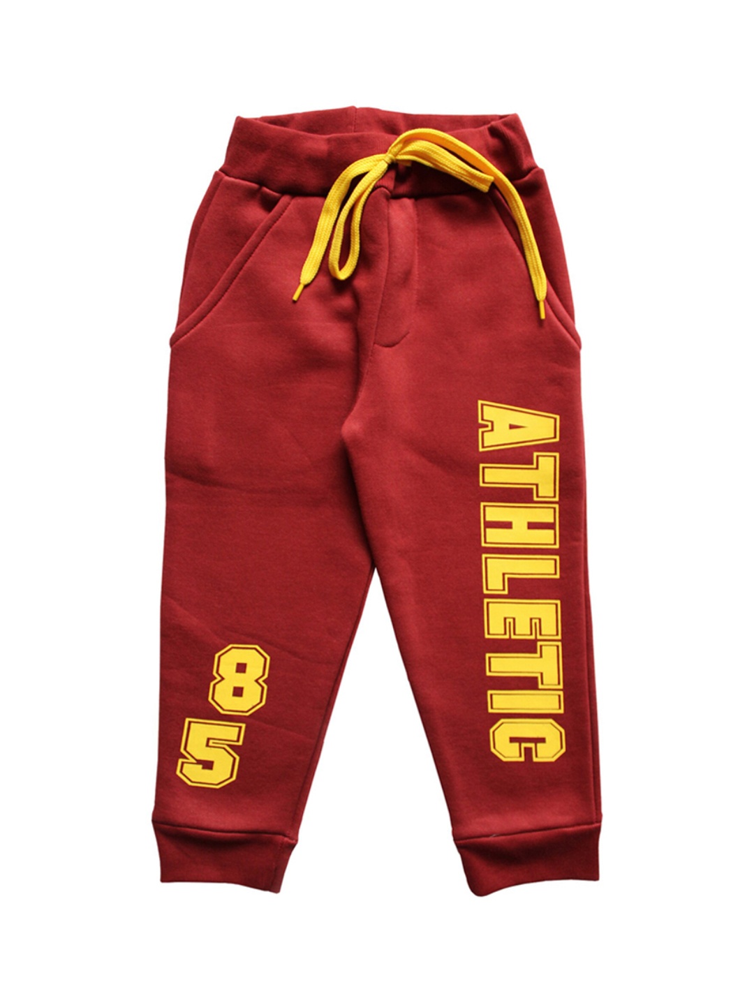 

KiddoPanti Boys Maroon & Yellow Solid "Athletic" Print Straight-Fit Joggers