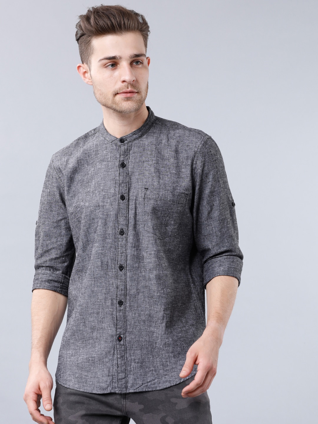 

HIGHLANDER Men Black Slim Fit Self Design Casual Shirt