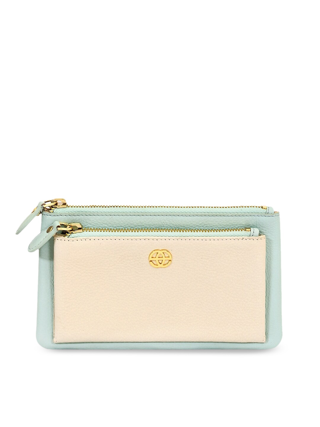

Eske Women Blue & Cream-Coloured Solid Zip Around Leather Wallet