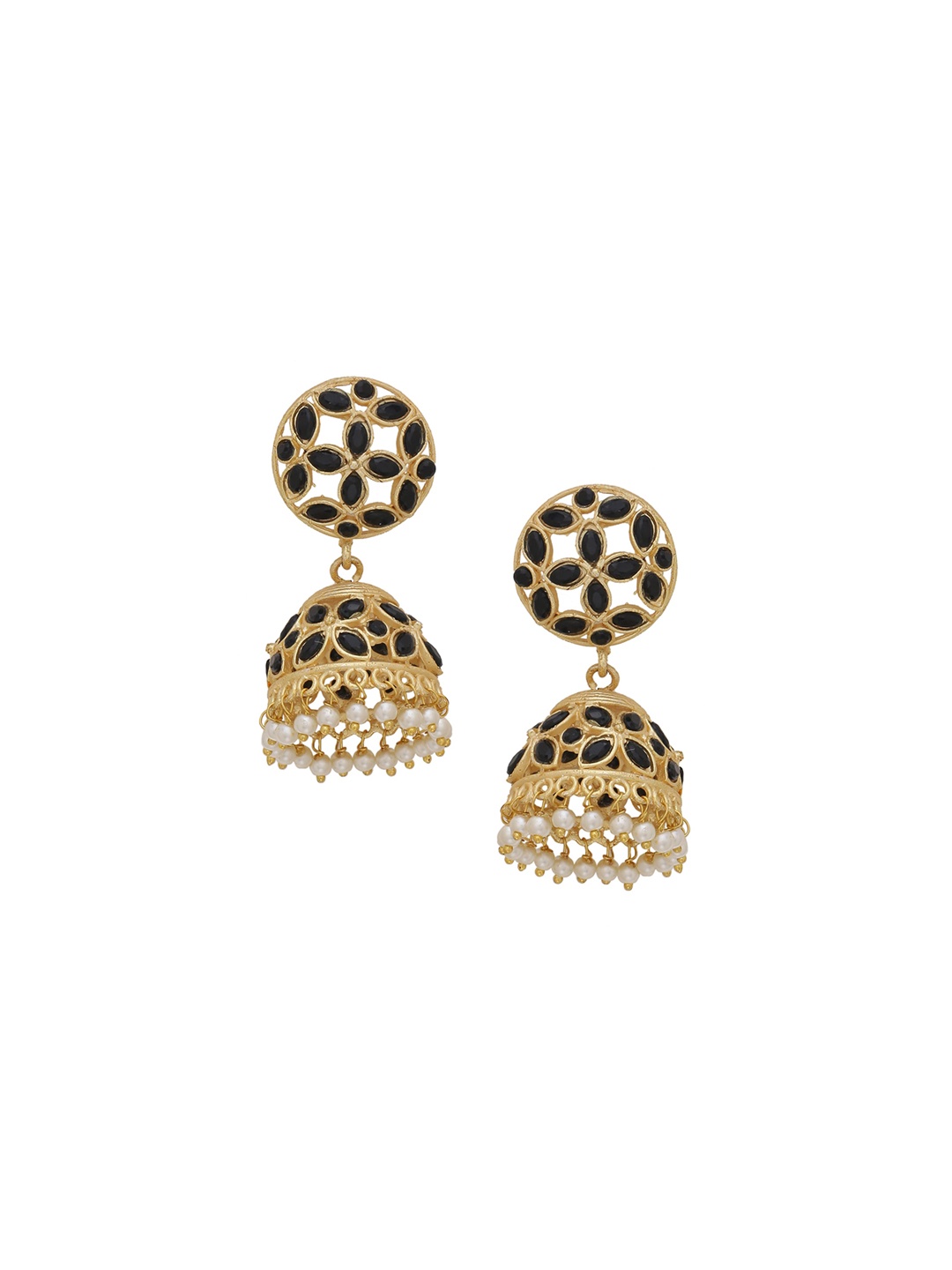 

Silvermerc Designs Gold-Plated & Black Dome Shaped Jhumkas