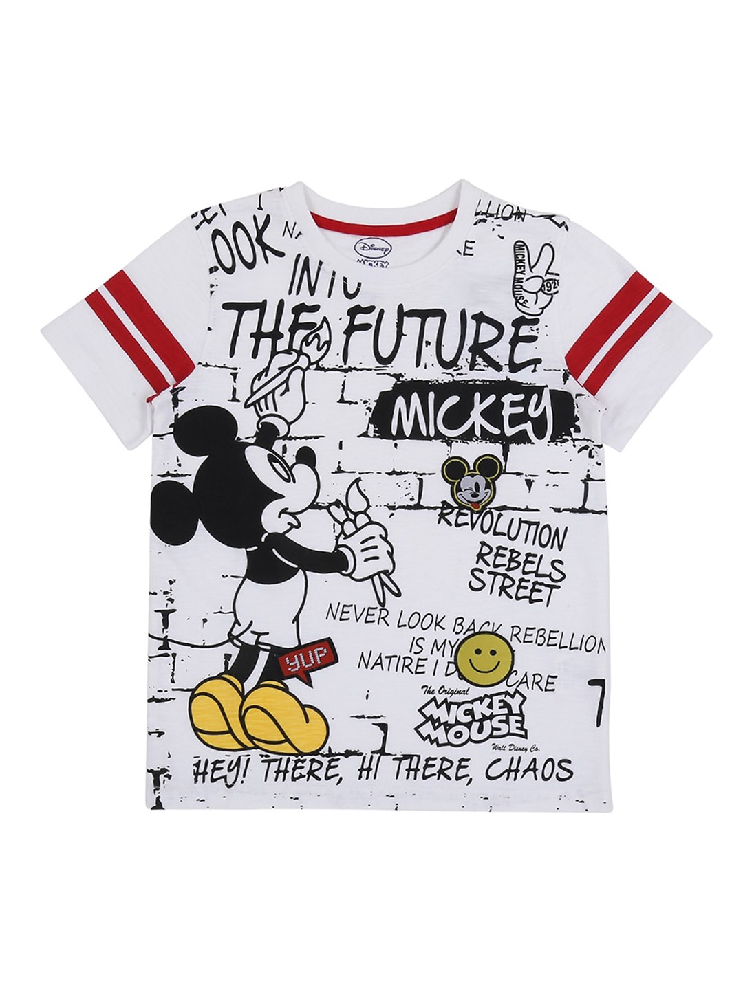 

Pantaloons Junior Boys White Mickey Mouse Printed Round Neck T-shirt