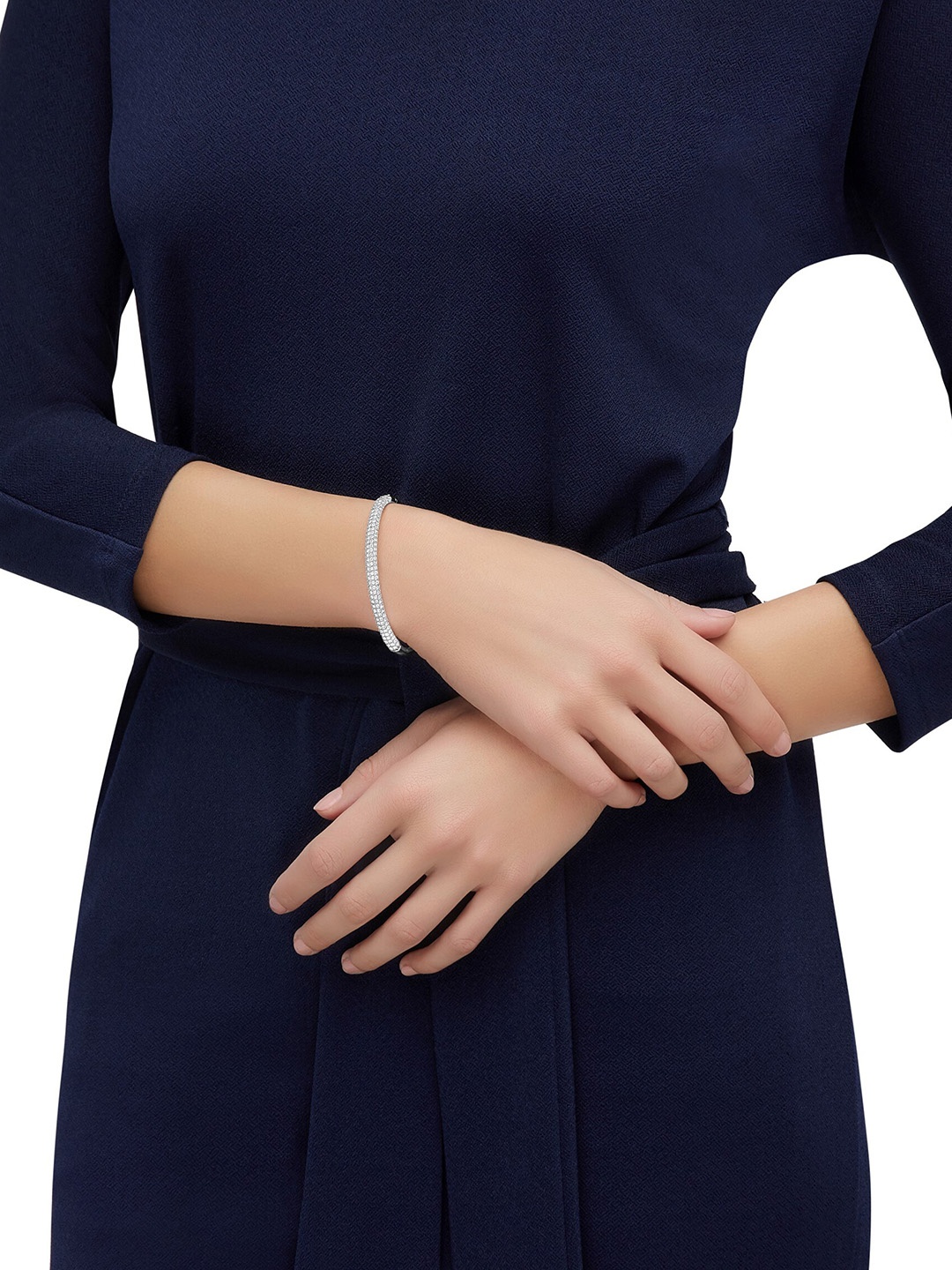 

SWAROVSKI White Silver-Toned Rhodium-Plated Crystal Studded Bangle-Style Bracelet