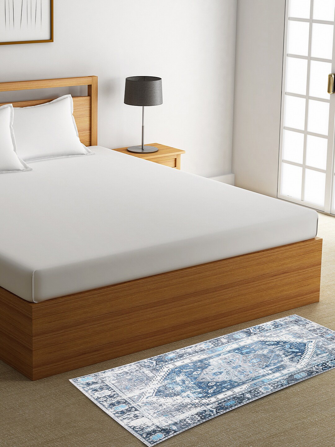 

ROMEE Blue & White Patterned Bed Side Floor Runner